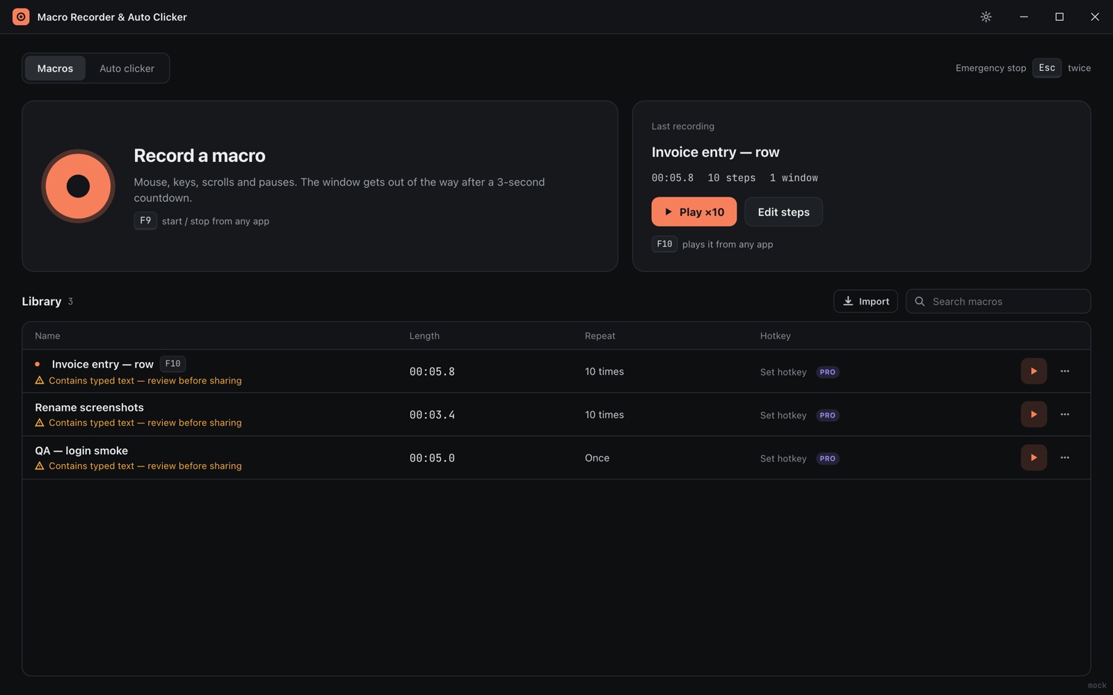 The macro library and the record button